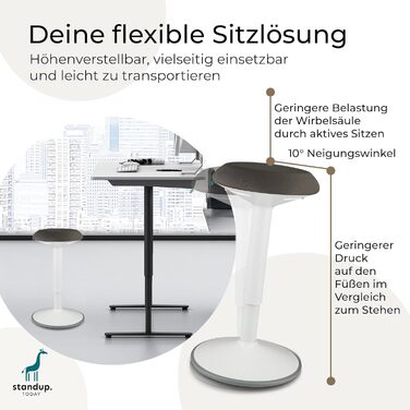 Високий пуф Standup.Today Ella (Білий/Зелений) – регульована висота 55-80 см – ергономний пуф для офісу та дому – пуф з ефектом гойдання – пуф для робочого столу (Білий/Темно-сірий)