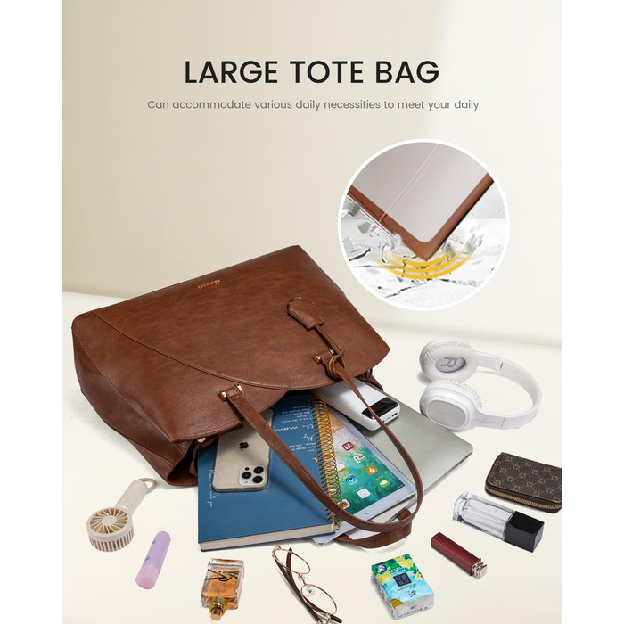 Сумка LOVEVOOK для жінок: велика, для ноутбука, шопер, сумка для роботи, офісна, шкільна (15,6 дюймів, темно-коричнева)