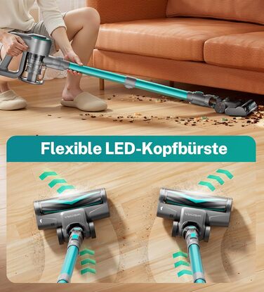 Акумуляторний пилосос 25000Pa, 175W, 50хв роботи, бездротовий, з антизаплутувальною насадкою, самостійно стоячий, легкий ручний пилосос. Підходить для килимів, твердих підлог, видалення шерсті тварин (Цянь)