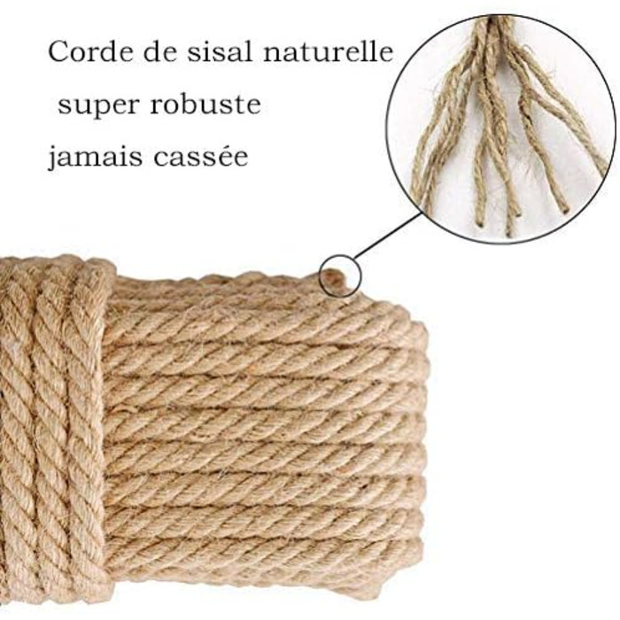 Натуральна сизалева мотузка Aoneky 6 мм/8 мм/10 мм, 10 м - 100 м - конопляна мотузка для котячого дерева, Прикраси, подарункової упаковки (6 мм х 100 м)