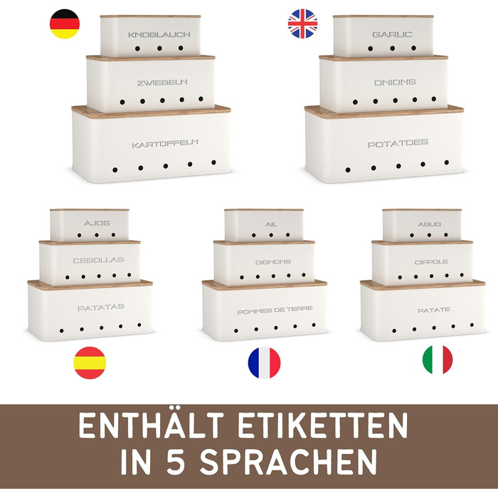 Короб для зберігання картоплі, цибулі та часнику - набір 3 шт. - Короб для овочів з вентиляційними отворами - Матовий чорний (Прямокутний)