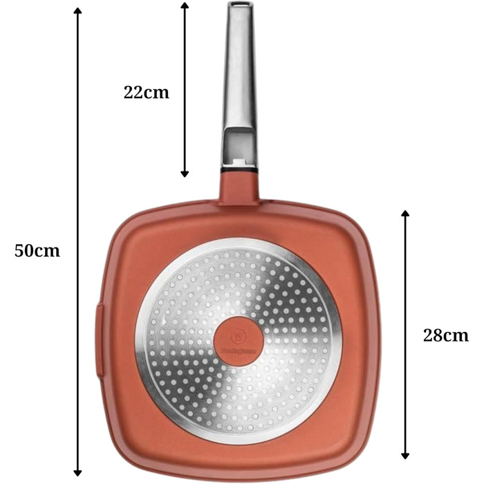 Сковорода-гриль Westinghouse PERFORMANCE SERIES 28 см з нержавіючої сталі, для індукції, грилю та всіх плит, з антипригарним покриттям, для духовки та мийки, алюміній (червоно-коричневий)