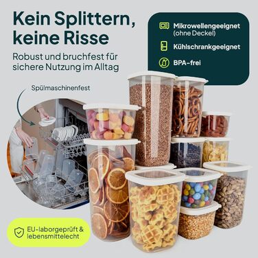 Контейнери для зберігання Uandu з кришкою, герметичні - набір 24 шт. | Контейнери для кухні, органайзери для зберігання | Без BPA | Організатор для кухні | Контейнери для сухих продуктів (12x550 мл, білий)