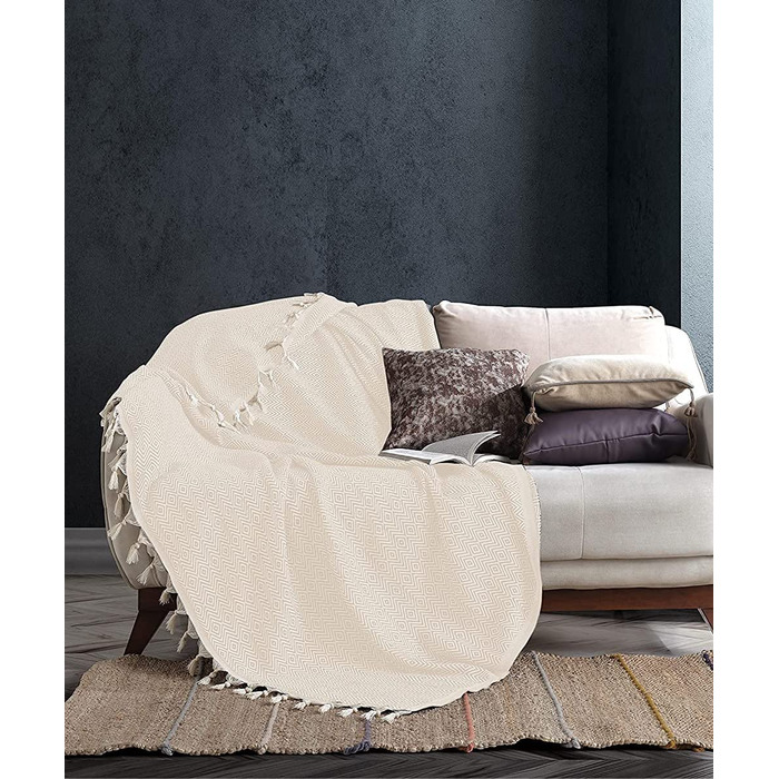 Дуже велике покривало BOHORIA Ательє Орієнталь 165x220 см / 100 бавовна / Oeko-Tex / покривало для дивана, крісла та ліжка / ковдра для дивана вовняна Ковдра для вітальні (натуральна бавовна)