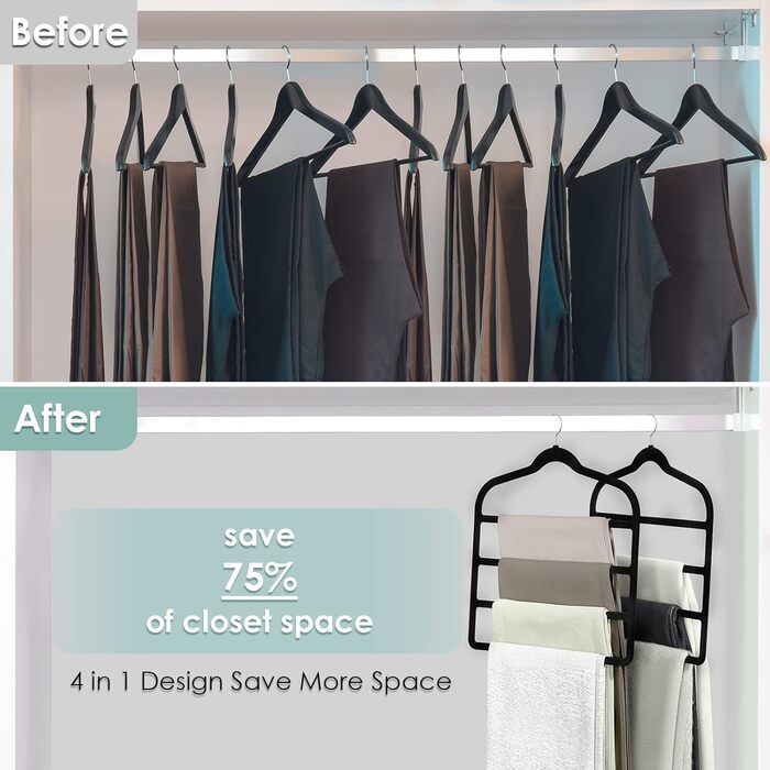 Набір з 6 вешалок для штанів DUDUCOFU, чорний колір, ABS з оксамитовим покриттям, для штанів, джинсів та суконь