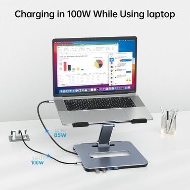 Підставка для ноутбука BENFEI з алюмінію та USB-C док-станцією 6в1, HDMI 4K@60Hz, 4*USB3.0, 100W PD, сумісна з MacBook Pro/Air, iPad Pro, XPS, Thinkpad