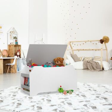 Скриня для іграшок Relaxdays, з кришкою, 2 відділення для книг, дитяча кімната, для іграшок, ВхШхГ 48x84x42.5 см, МДФ, біло-сірий