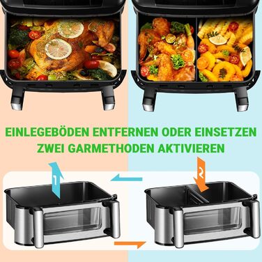 Фритюрниця повітряна XXL з двома камерами | 12л, 8-в-1, регулювання температури, сенсорний екран, до 200°C, для смаження без олії (срібна)