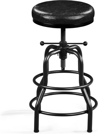 Барний стілець Yaheetech Vintage з регулюванням висоти, з товстим сидінням, без монтажу, з штучної шкіри, для кухні/вітальні/бару/кафе (1 шт., чорний)