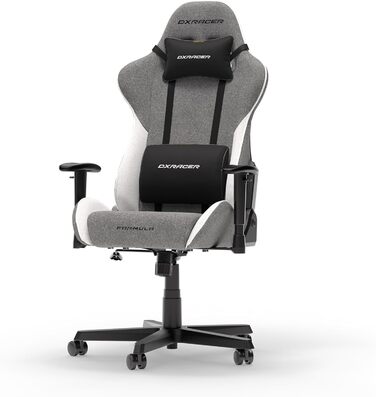 Крісло ігрове DXRacer Formula L з ПВХ шкіри, ергономічне, для ПК геймерів та офісу (Сірий & Білий, FD23 Stoff)