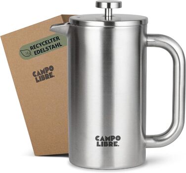 Френч-прес Campo Libre® Giorgio з нержавіючої сталі 0,6л (1000мл) з термофункцією | Без пластику, з фільтром, для приготування кави