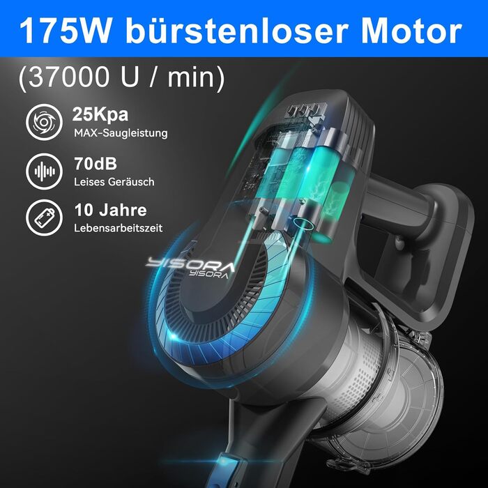 Бездротовий акумуляторний пилосос з потужністю 25000Pa, 175W, час роботи 50 хвилин. Бездротовий ручний пилосос з антизаплутувальною насадкою та самостійним паркуванням. Підходить для килимів, твердих підлог, видалення шерсті тварин. Колір: бірюзовий блаки