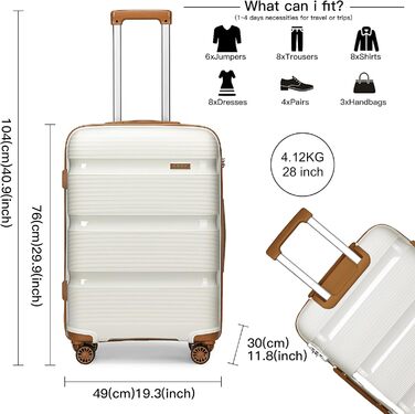 KONO Валіза ручної поклажі: жорсткий корпус, поліпропілен, TSA-замок, 4 колеса, кремовий колір