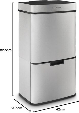 Сміттєвий бак Les Collectors з нержавіючої сталі, 69 л, 3 відсіки (47+11+11 л), автоматичне відкриття, інфрачервоний датчик, тиха закриття, дизайн з нержавіючої сталі