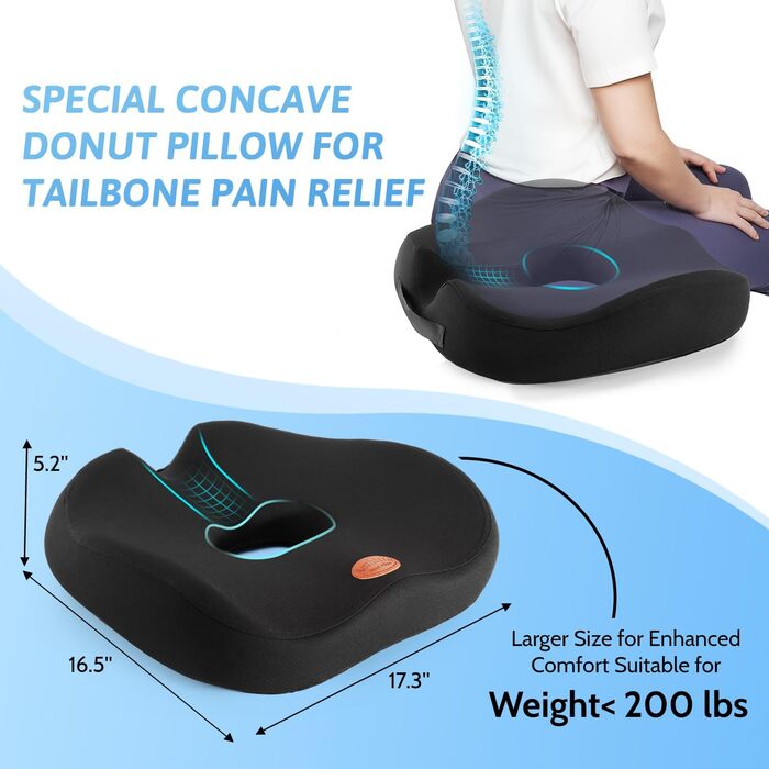 Подушка-пончик для геморою та болю в куприку, велика чорна подушка для вагітних та після пологів