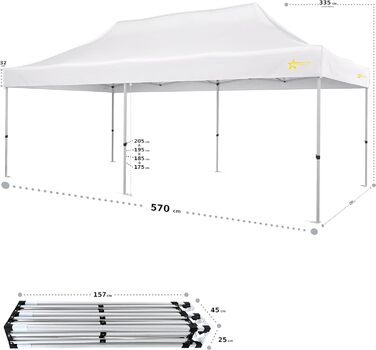 Водонепроникний намет BRIMO Economic Star Canopy з 3 бічними панелями 4 мішки з піском 4 мотузки та кілочки захисний чохол для гоночного намету, захист від ультрафіолету 50 висувних ринкових наметів (3x6, білий)