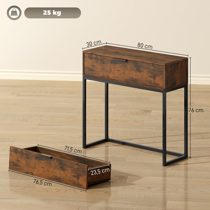 Консольний столик-тумба з ящиком, в індустріальному стилі, для передпокою або вітальні, 80x30x76 см, чорний