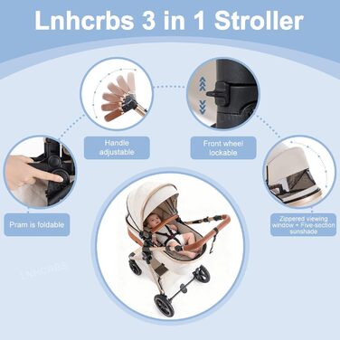 Дитяча коляска 3 в 1, туристична, швидко складається, з фіксацією передніх коліс, сіра (10-V8, візерунок)