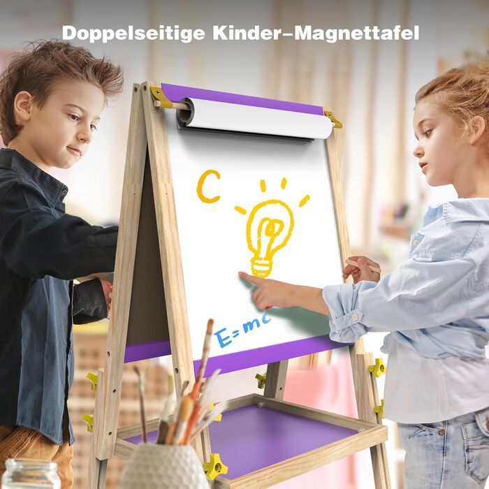 Мольберт Joyooss для дітей, регульований, дерев'яний, двосторонній, сухий маркер, з аксесуарами для малювання, подарунок для малюків 4-8 років (РОЖЕВИЙ)