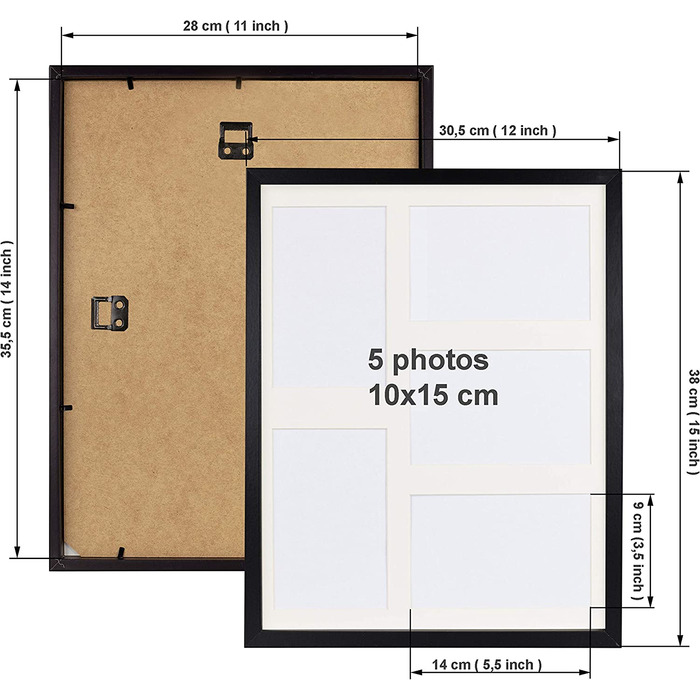 СТИЛЬ 18 x 35 см кілька рамок для фотографій, фотогалерея, фотогалерея з паспарту і 3 вирізами для фотографій 10 x 15 см, (28x35 см-5P 10x15 см, чорний)
