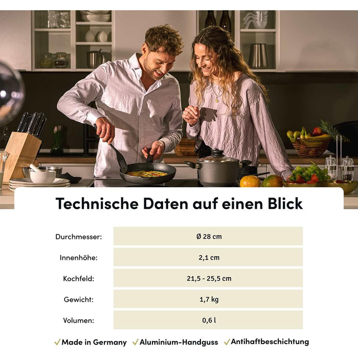 Сковорода для млинців Hoffmann Aluguss 28 см з антипригарним покриттям, Made in Germany, знімний ручка | Сковорода для оладок, яєць