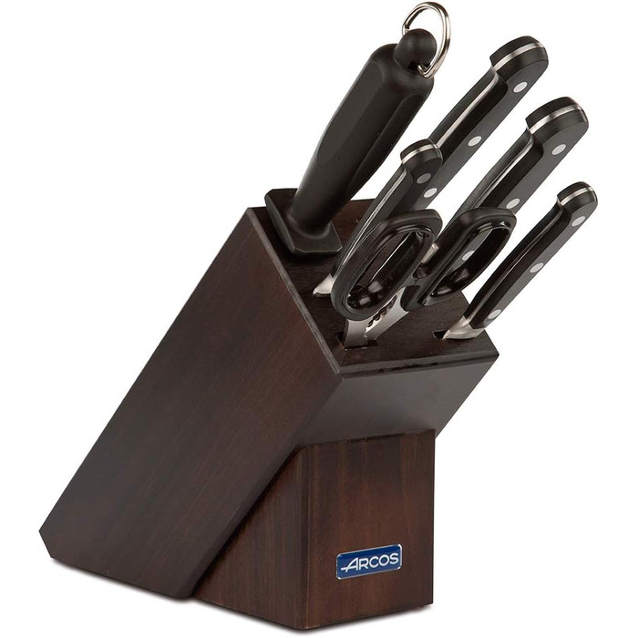 Набір кухонних ножів Arcos Clasica (6 предметів) з блоком - 4 ножі + кухонні ножиці + точилка - нержавіюча сталь NITRUM, ручки POM, дерев'яний блок