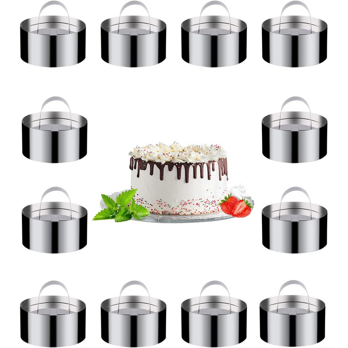 Десертні кільця та харчові кільця з 12 предметів, харчові кільця, набір невеликих кілець, мусові кільця з нержавіючої сталі, кругле мусове кільце діаметром 8 см, підходяще десертне кільце/харчове кільце для десертів, тортів, ремесел