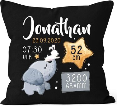 Персоналізована подушка-подушка для новонароджених із зображенням ведмедя, Місяця і зірок, іменна подушка білого кольору (40 см х 40 см, слон і кролик чорного кольору)