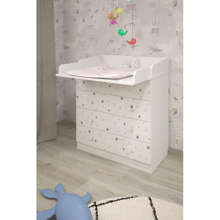 Комод для переодягання Shefa Kids Wickelkommode 800 білий - якісний комод з пеленальним столиком для дитячої кімнати (Sternenlicht)