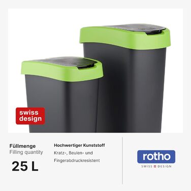 Відро для сміття Rotho Salsa 25 л зелене (без вмісту BPA, перероблене)