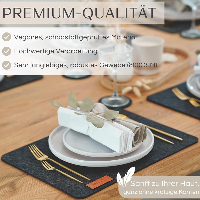 MAHEWA® Преміум-комплект з 6 фетрових серветок для столу (6 шт.) - антиковзаючі, миючі, для посуду