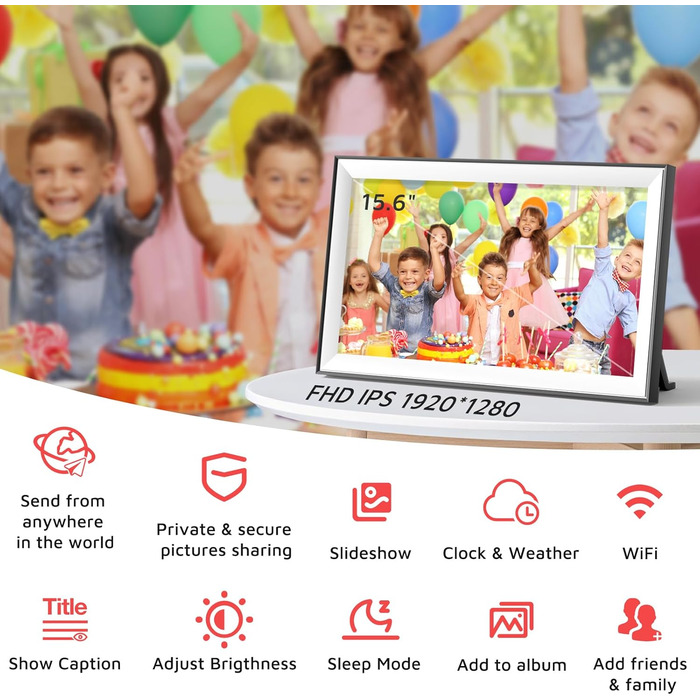 Цифровий фоторамка Hesmor 15.6 дюймів з Wi-Fi, FHD 1920*1080, IPS, сенсорний екран, 32GB, автоповорот, Frameo App