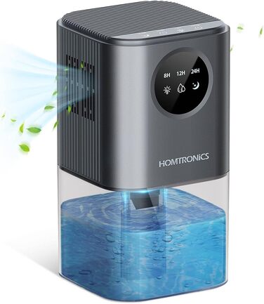 Зволожувач повітря Homtronics 1700 мл, електричний, портативний, тихий, з 7 кольорами підсвічування, автоматичне вимкнення, для ванної, спальні, шафи, офісу (сірий)