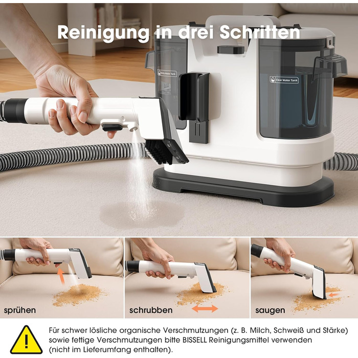 Наклепник для килимів та меблів 450W з потужністю всмоктування 13500Pa, білий. Ідеально для килимів, диванів, меблів, сходи, автомобіля та виведення плям. Великий бак та довгий кабель.