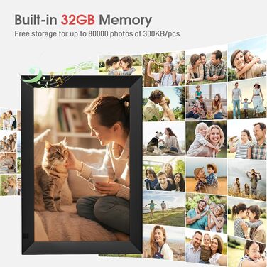 Цифровий фоторамка 10.1 дюйма з Wi-Fi, 32 ГБ пам'яті, сенсорний IPS екран 1280x800, підтримка фото/відео через додаток, датчик руху, чудовий подарунок