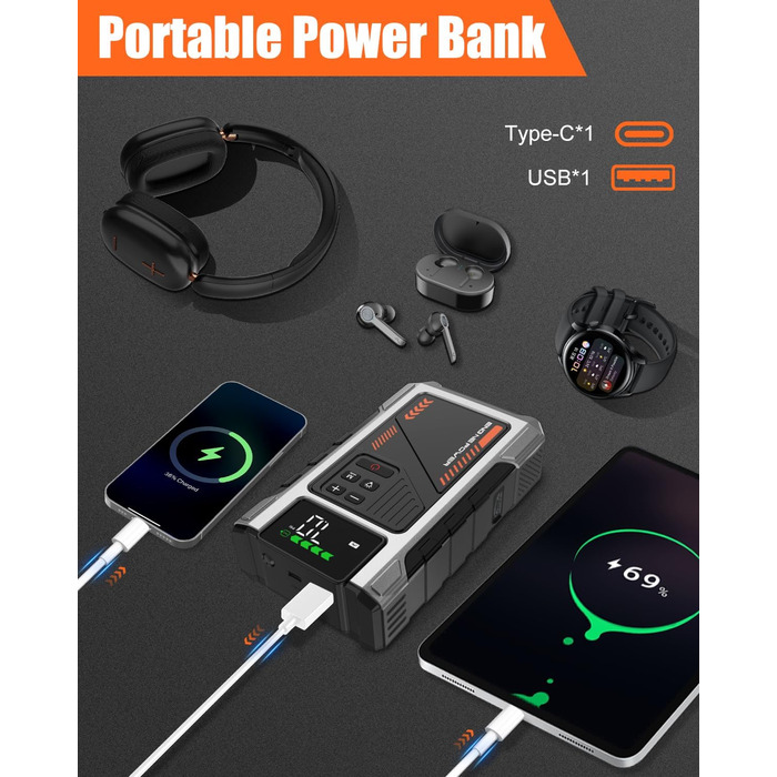 Портативний зарядний пристрій для автомобільної батареї, 168000 mAh, PD-JA2