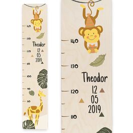 Вимірювальна паличка дитяча дерев'яна, вимірювальна паличка персоналізована з ім'ям для дитячої кімнати, подарунок на день народження для хлопчика і дівчинки, вимірювальна паличка висоти дитяча жирафа з мавпочкою дерев'яна природа