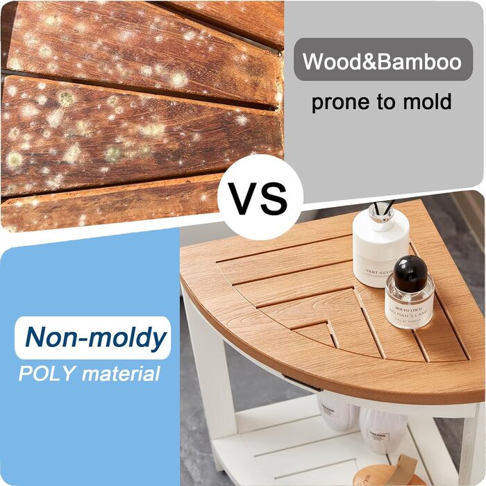 Крісло для душу Eck-Duschhocker, водонепроникне, Polyholz, біле/коричневе, з регульованими ніжками, антиковзне, для ванної кімнати