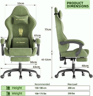 Ігровий крісло Ferghana Ergonomisch: комфорт та підтримка для геймерів, зелений колір