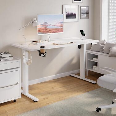 Регульований стіл з USB-C зарядкою 140 x 60 см, пам'ять, електричний, стабільний, стоп-стіл, регульований комп'ютерний стіл (білий, 140 x 60 см)
