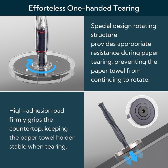 Тримач для паперових рушників KITCHENDAO на стільницю, стійкий сталевий диспенсер з поворотним механізмом та адгезивною основою, чорний
