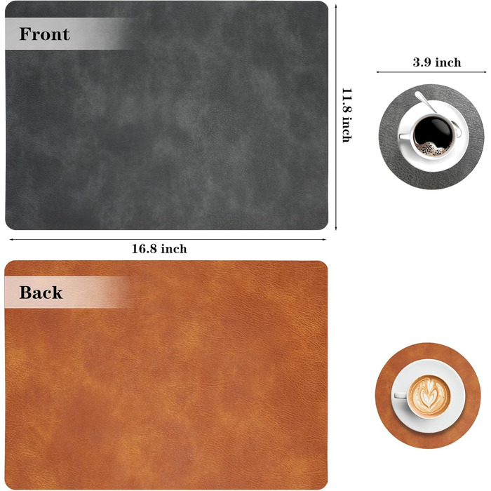 Набори серветок Pixieora: миючі, з підставки для тарілок, штучна шкіра, двосторонні, протиковзні, 6 шт. (сірий, коричневий)