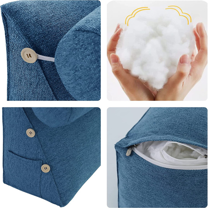 Подушка для спини, трикутна подушка для тіла, підголовник, подушка для ліжка, спинка для дивана, велика подушка для тіла, 60 см (Блакитний)