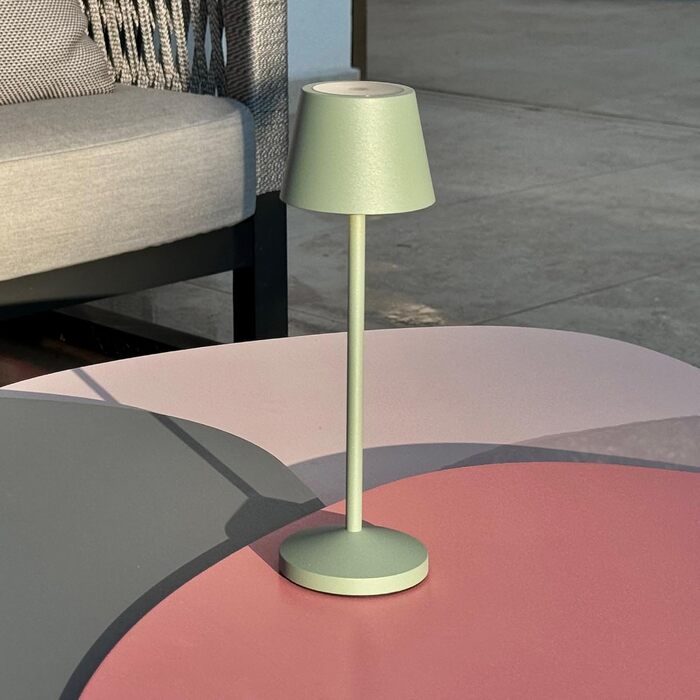 Lumisky EMILY: Бездрожний настільний світильник LED, тепле біле світло, регулювання яскравості, 25 см (Оливковий)