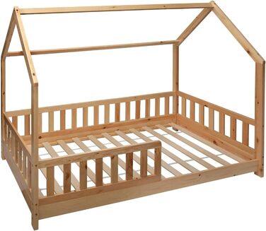 Ліжечко Avilia у формі хатинки дитяче ліжечко у формі будиночка з соснового дерева з 16 ламелями, 195 х 98,2 х 145,7 см, коричневого кольору