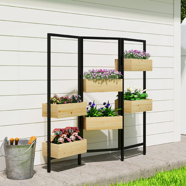 Кашпо з захистом від поглядів, Високий грядок з відкидним шпалером, 6 горщиків для рослин з дренажними отворами, сталь