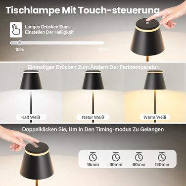 LED-лампа настільна бездротова Neoglint (2 шт) з бездротовою зарядкою та пультом ДУ, чорна