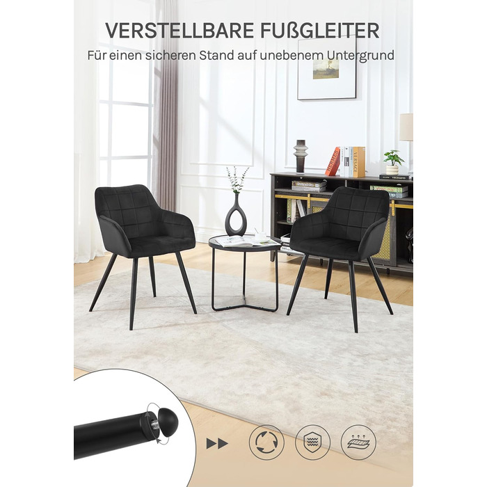 Крісла для їдальні WOLTU - 8 шт., з м'яким сидінням з велюру, металеві ніжки, для кухні, вітальні