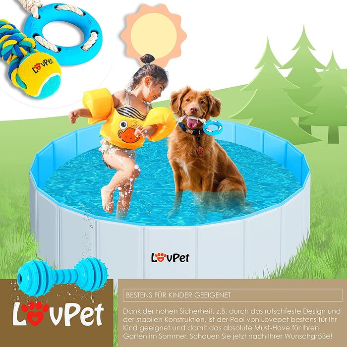 Складаний басейн для собак Lovpet плавальний басейн для великих і маленьких собак, в тому числі з підігрівом і підігрівом. Іграшки для собак (XL) 120 см Ø висота 30 см складні басейни для собак дитячі басейни для дітей і собак, Ванна для собак Ванна для с