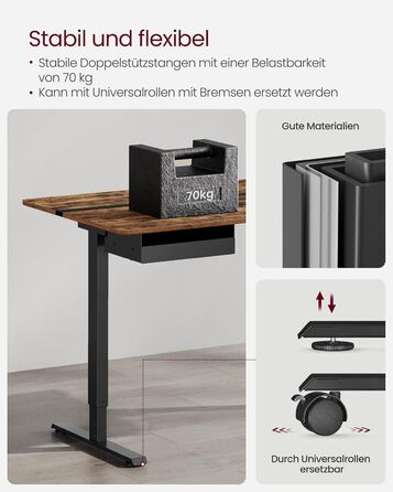 Електричний регульований стіл VASAGLE, 60 x 140 см, з пам'яттю висоти, розетками та ящиком, кольори: білий + горіх, LSD112W01